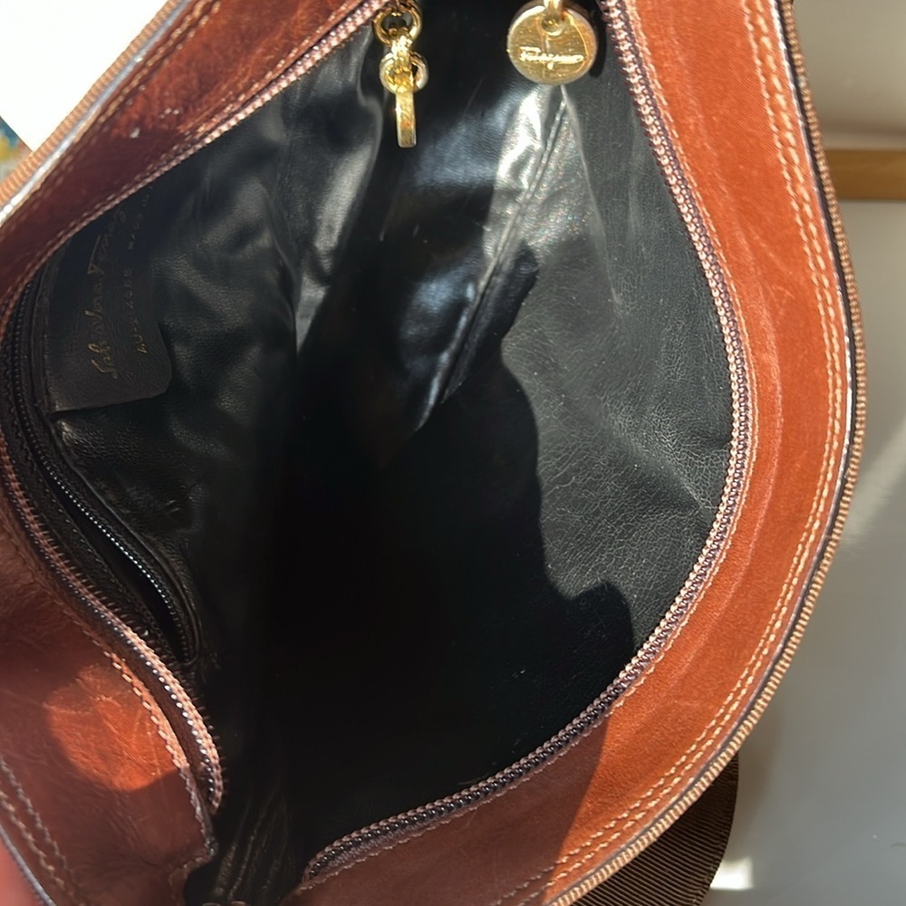 Vintage Salvatore Ferragamo Brown Grosgrain Ribbon Leather Brown Shoulder Bag - Picture 6 of 16